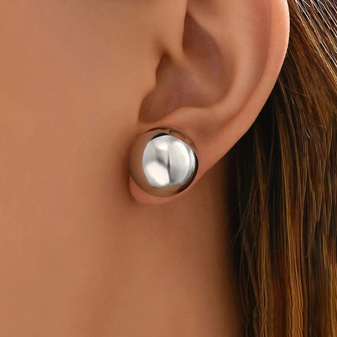 DGIDDK Stainless Steel Round Geometric Glossy Stud Earrings - 18K Gold Plated Simple Jewelry for Women