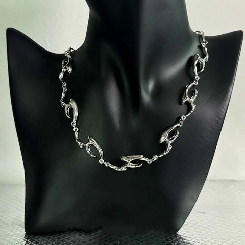 2025 New Punk Silver Thorny Choker Necklace for Hip Hop and Rock Style