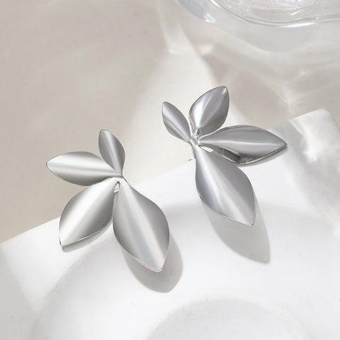 Elegant Stainless Steel Flower Petal Earrings - High-End Fashion Jewelry for Women