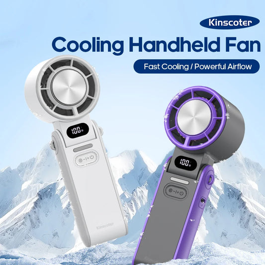 KINSCOTER Outdoor Foldable Portable Handheld Fan - Mini Cooling Rechargeable Turbo Fan