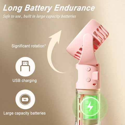 Portable Water Mist Fan - Mini Handheld USB Charging, 4 Speeds, Neck Spray Fan