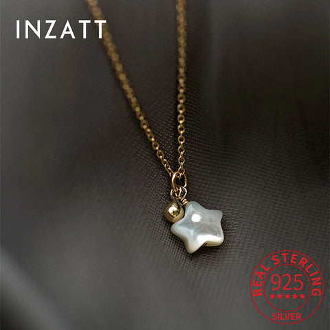 INZATT 925 Sterling Silver Shell Star Bead Pendant Choker Necklace