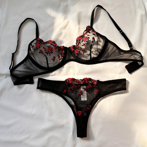 Exotic Women's Embroidered Bra and Lingerie Set - Push Up Bralette
