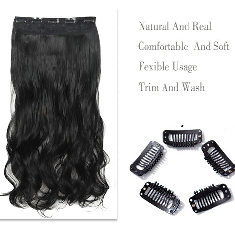 Long Wavy 5 Clip In Hair Extensions - Black Blonde Mix