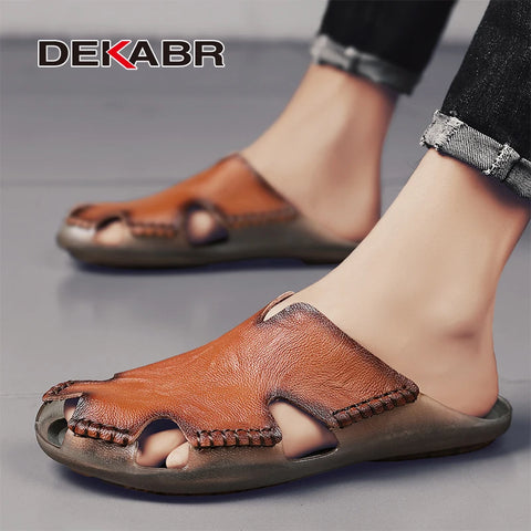 DEKABR Heren Sandalen van Koeienleer - Zomer Casual Schoenen 