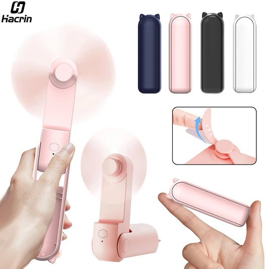 Mini Portable Handheld Fan 2000mAh USB Rechargeable - Compact Folding Fan with Power Bank