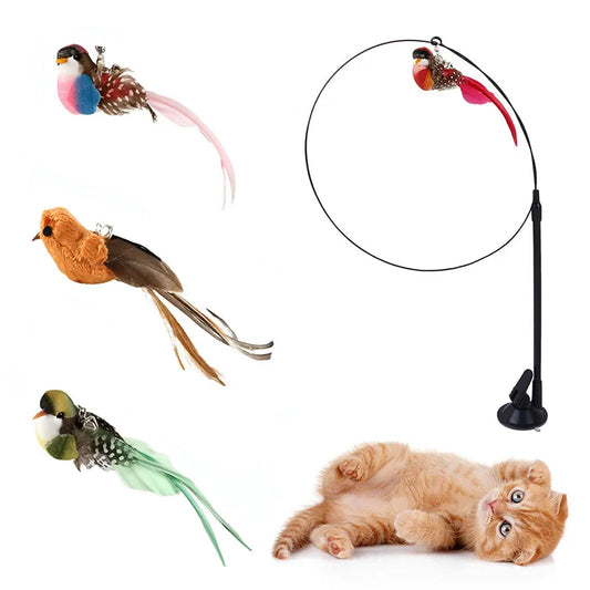 Cat Teasing Stick with Simulated Bird Feather - Interactive Cat Toy