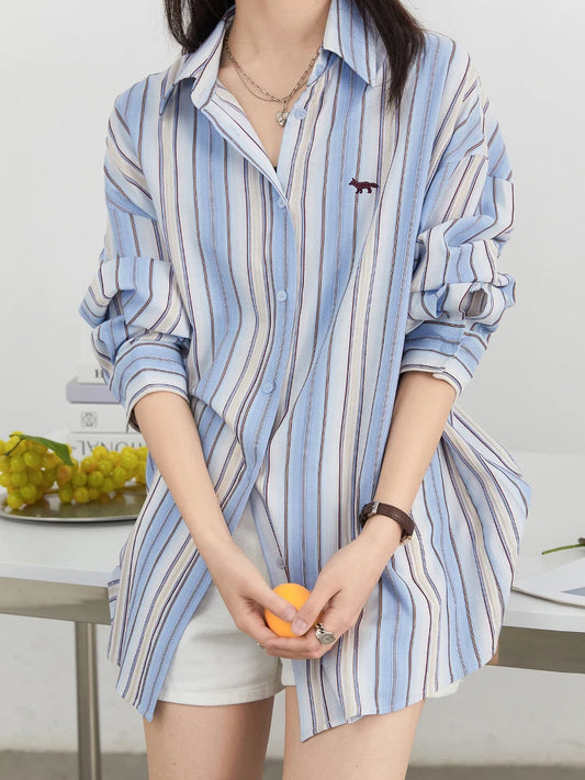 CHIC VEN Dames Losse Casual Gestreepte Blouse 