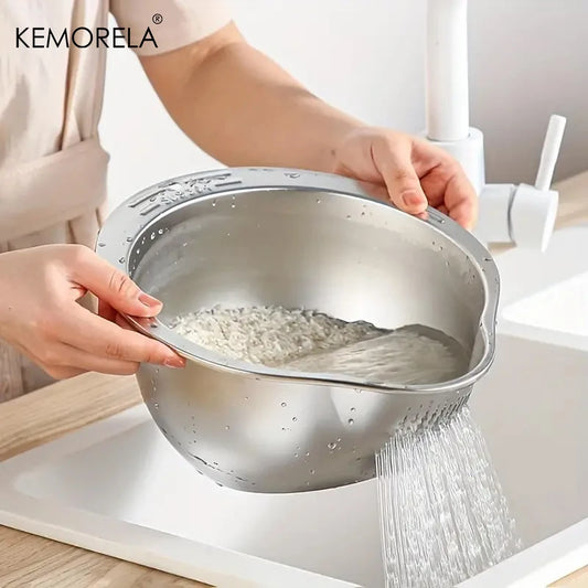Stainless Steel 304 Rice Washer Strainer Bowl - Multi-Functional Kitchen Tool