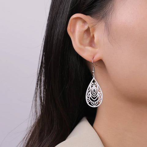 Skyrim Bohemian Flower Filigree Drop Earrings - Stainless Steel Waterproof Dangle Earrings for Women