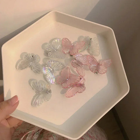 5Pcs Fashion Girls Transparent Butterfly Pink Hairpin Set - Heart Shape Hair Clips for Children and Women