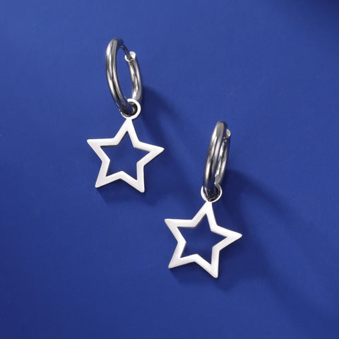 Skyrim Stainless Steel Star Drop Earrings - Gold Color Hoop Earrings for Women and Girls - Minimalist Wedding Jewelry Gift