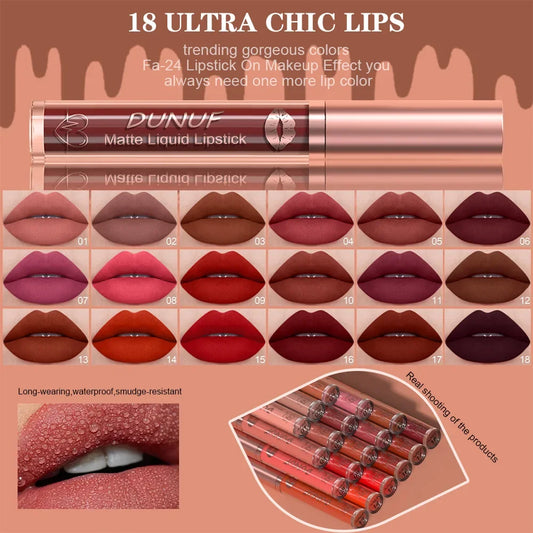 18 Color Waterproof Lip Gloss & Matte Liquid Lipstick Set