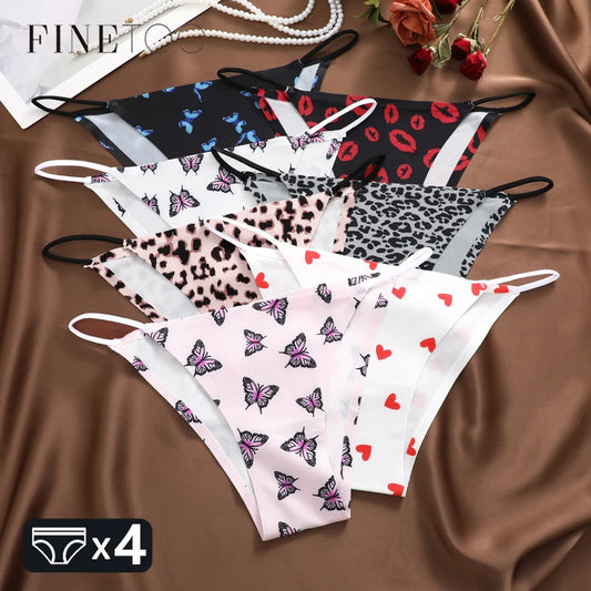 4Pcs/Set Women’s Graphic Print Seamless Briefs