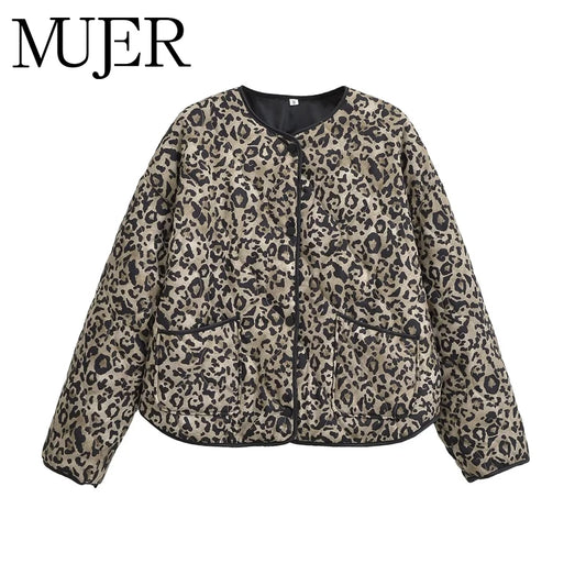 MUJER Luipaardprint Oversized Jas voor Dames – Stijlvolle Jas met Drukknopen 2025