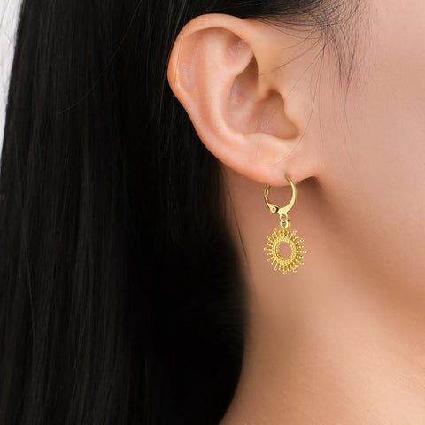 Skyrim Gold Color Stainless Steel Women's Heart Starfish Sun Pendant Hoop Earrings - Fashion Jewelry Gift