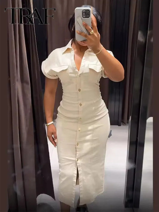 TRAF 2025 Denim Long Dress for Women