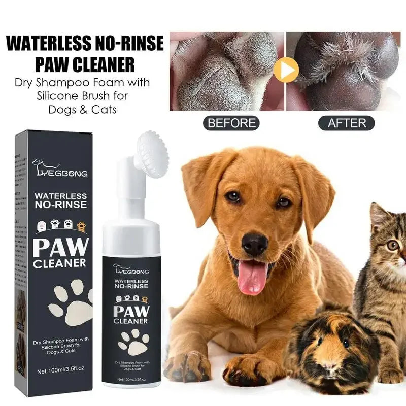 100ml Paw Cleaner Foam: Waterless Pet Shampoo for Dogs and Cats with Brush