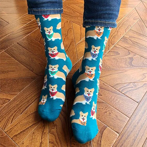 New Corgi Schnauzer Cartoon Happy Puppy Collection Socks for Men and Women