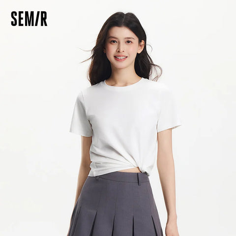 Semir Dames Basic Effen Kleur Slim-Fit T-shirt 