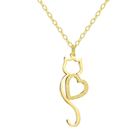 Trendy Heart Cat Pendant Stainless Steel Necklace - Cute Choker for Women