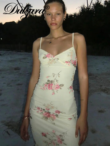 Dulzura Sexy Y2K Bloemenprint Mouwloze Rugloze Bodycon Maxi Jurk voor Vrouwen 2023 - Perfect voor Clubbing en Feesten