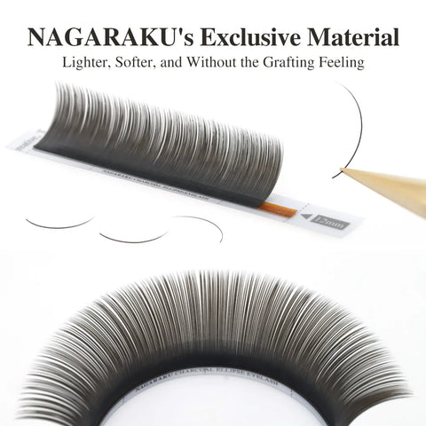 NAGARAKU Flat Ellipse Eyelash Extensions - Matte Gray Black, Super Soft Natural Look