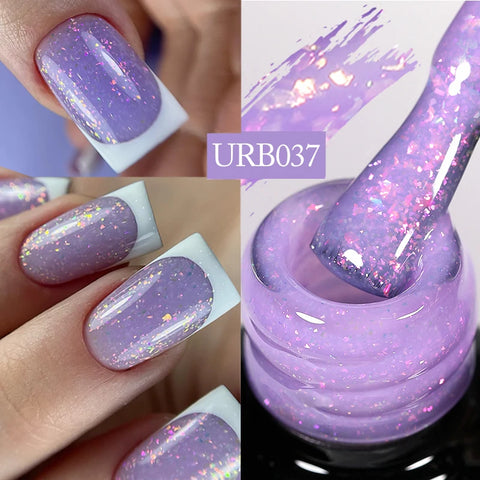 UR SUGAR Glitter Rubber Base Gel - Aurora Chameleon Pink Gold Flakes
