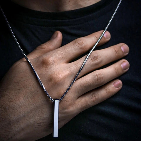 Waterproof Stainless Steel Rectangle Bar Pendant Necklace for Men and Women