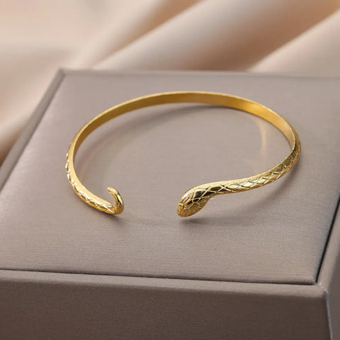 Vintage Snake Bangle Bracelet for Women - Stainless Steel Animal Aesthetic Jewelry