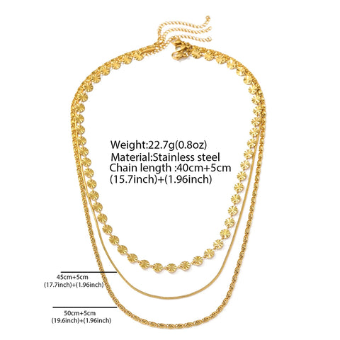 Stainless Steel Bohemian Triple Layer Necklace for Women - Perfect for Parties and Daily Wear