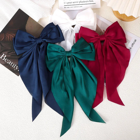 Meisjes lange grote strik drijvende satijnen clips achterhoofd haarspeld - elegante haaraccessoires