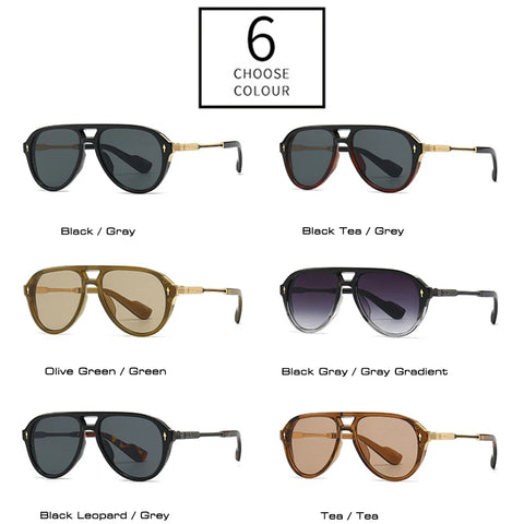 SHAUNA Retro pilotenzonnebril met dubbele brug - UV400 unisex luxe zonnebril met klinknagels