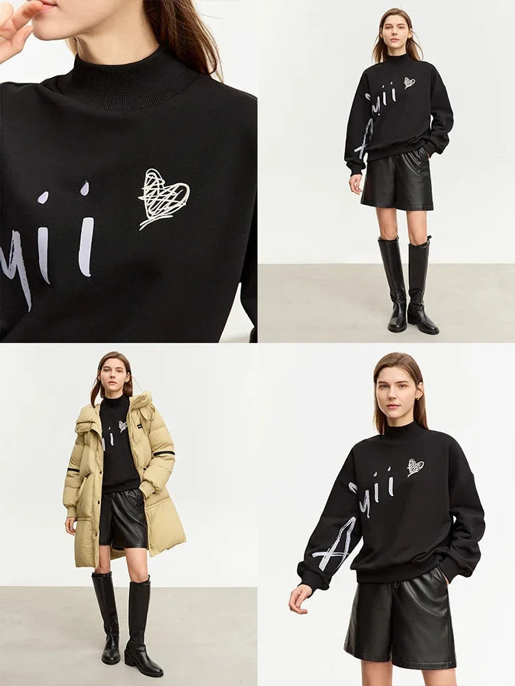 AMII Minimalist Lamb Fleece Hoodie for Women