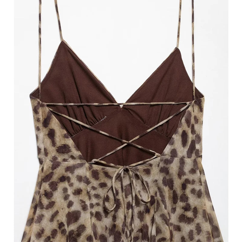 MUJER Leopard Print Tulle Dress