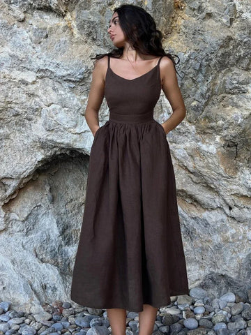 TARUXY Sexy Backless Beach Dress for Women - Elegant V Neck Maxi Sundress