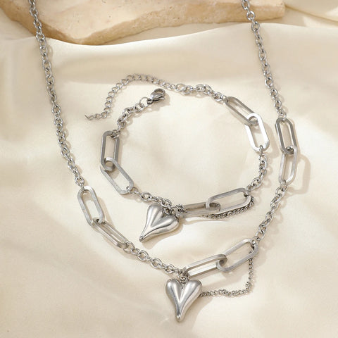 Light Luxury Retro Heart-Shaped Irregular Chain Jewelry Set for Women