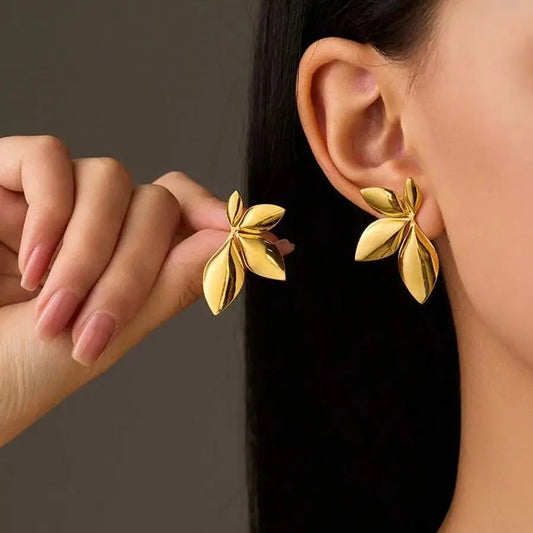 Minimalist Branches and Leaves Earrings - Stainless Steel Flower Jewelry for Women