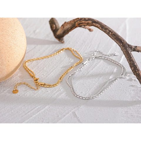 Yhpup Classic Double Layer Exquisite Chain Stainless Steel Stylish Anklet for Women - Trendy Summer Charm in Gold and Silver