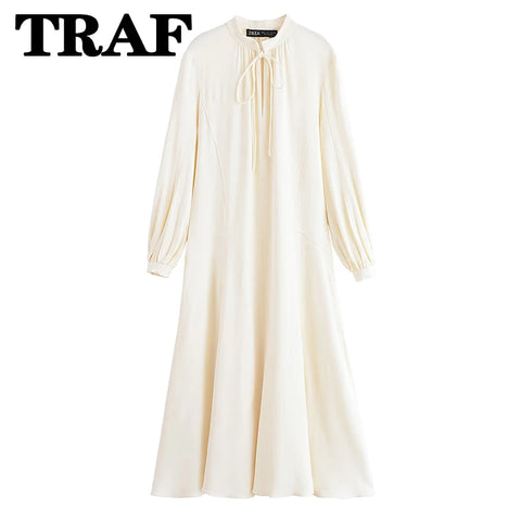 TRAF Bow Lace Up Elegant Long Dresses For Women