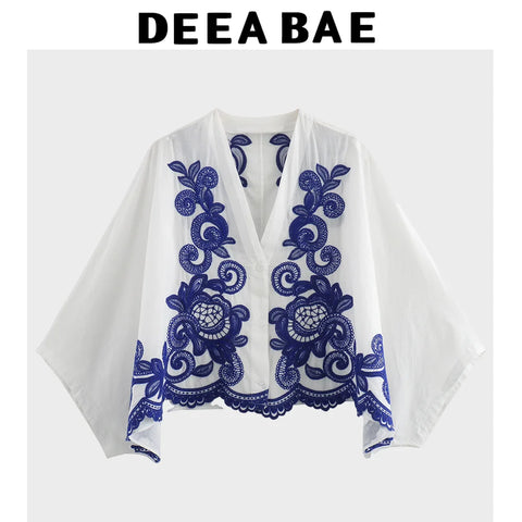 DEEABAE Blue Flower Porcelain Print Fashion Set