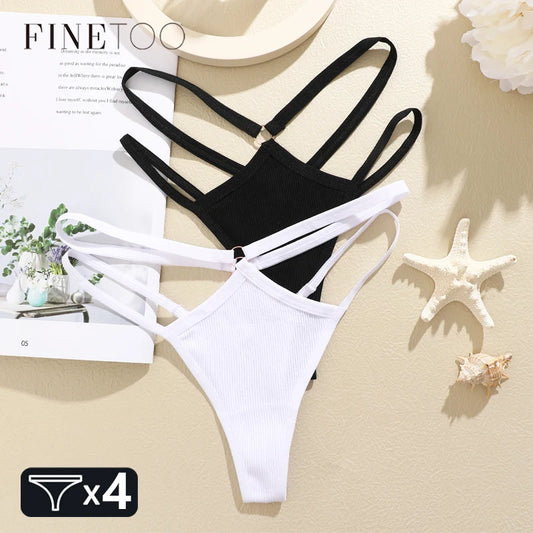 FINETOO 4Pcs Cotton Double Thin Belts Underwear for Women