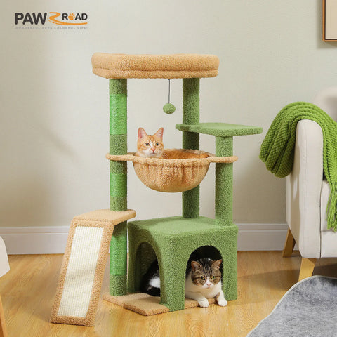 Cat Tree for Indoor Cats - Small Cat Tower with Cozy Condo, Hammock & Scratching Posts