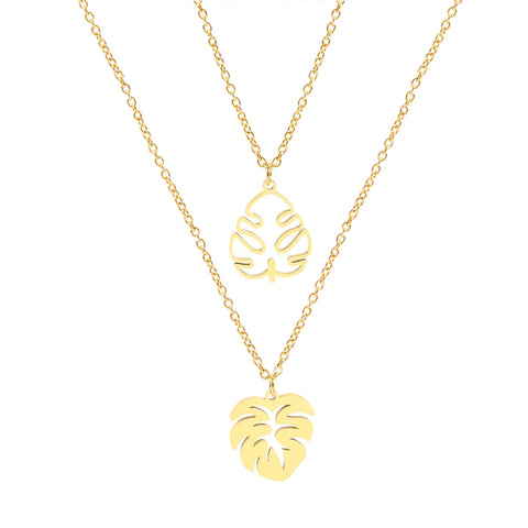Stainless Steel Tropical Plant Big Leaves Pendant Necklace - Fashion Jewelry for Women, Ideal Gift for Friends