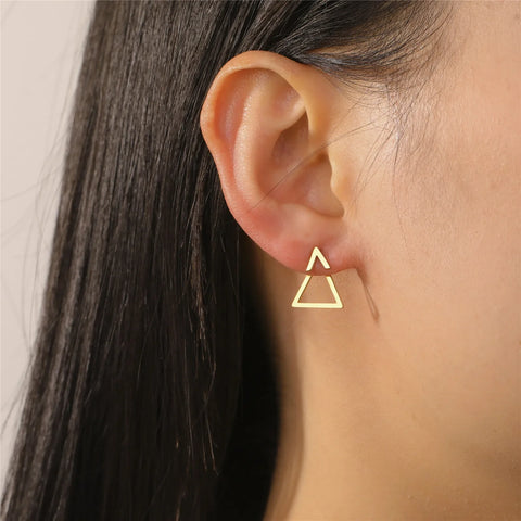 Skyrim Geometric Stainless Steel Gold Color Stud Earrings for Women