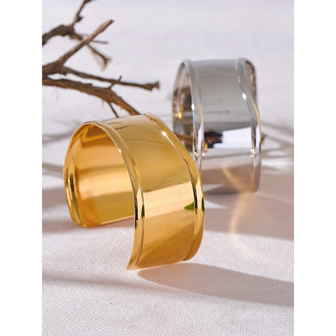 Yhpup High Quality Stainless Steel Wide Cuff Open Bracelet - Waterproof Personalized Unisex Jewelry