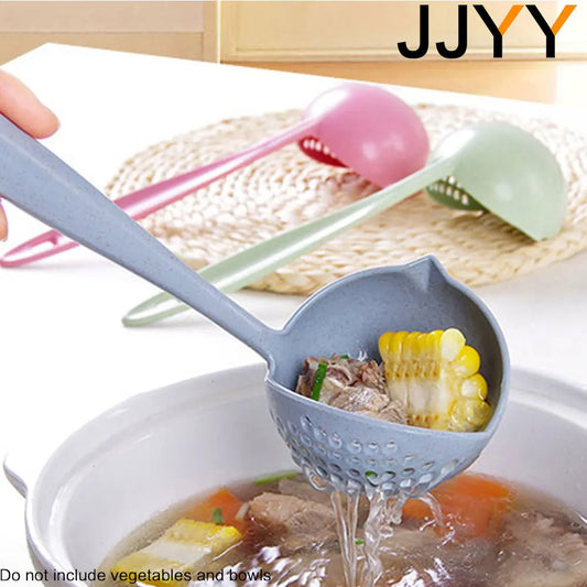 JJYY 2-in-1 keukenlepel met lange steel - plastic vergietfilter voor hotpot