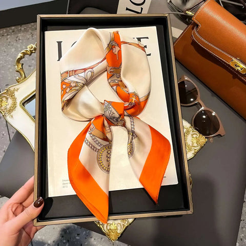 Luxury Horse Print Silk Neck Scarf for Women