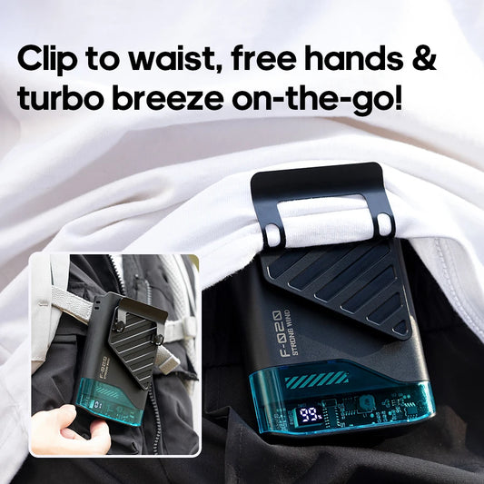 Mini 4000mAh Travel Wearable Waist Fan – Portable Rechargeable Cooling Fan with 5 Wind Speeds and LED Power Display