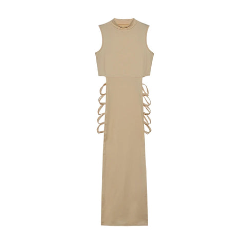 Criss Cross Cut Out Dress – Sexy Bodycon Mock Neck Sleeveless Dress for Women